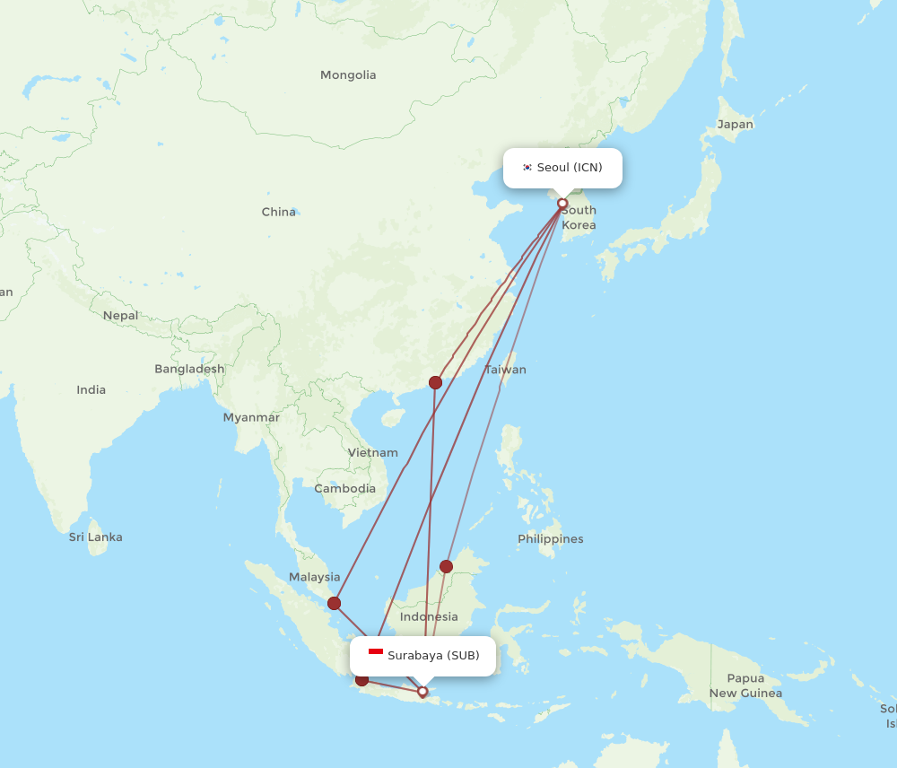 Flights from Seoul to Surabaya ICN to SUB Flight Routes