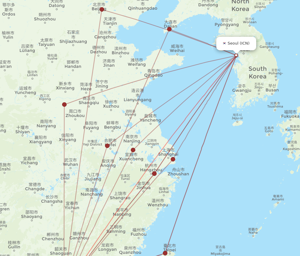ICN to SZX flights and routes map