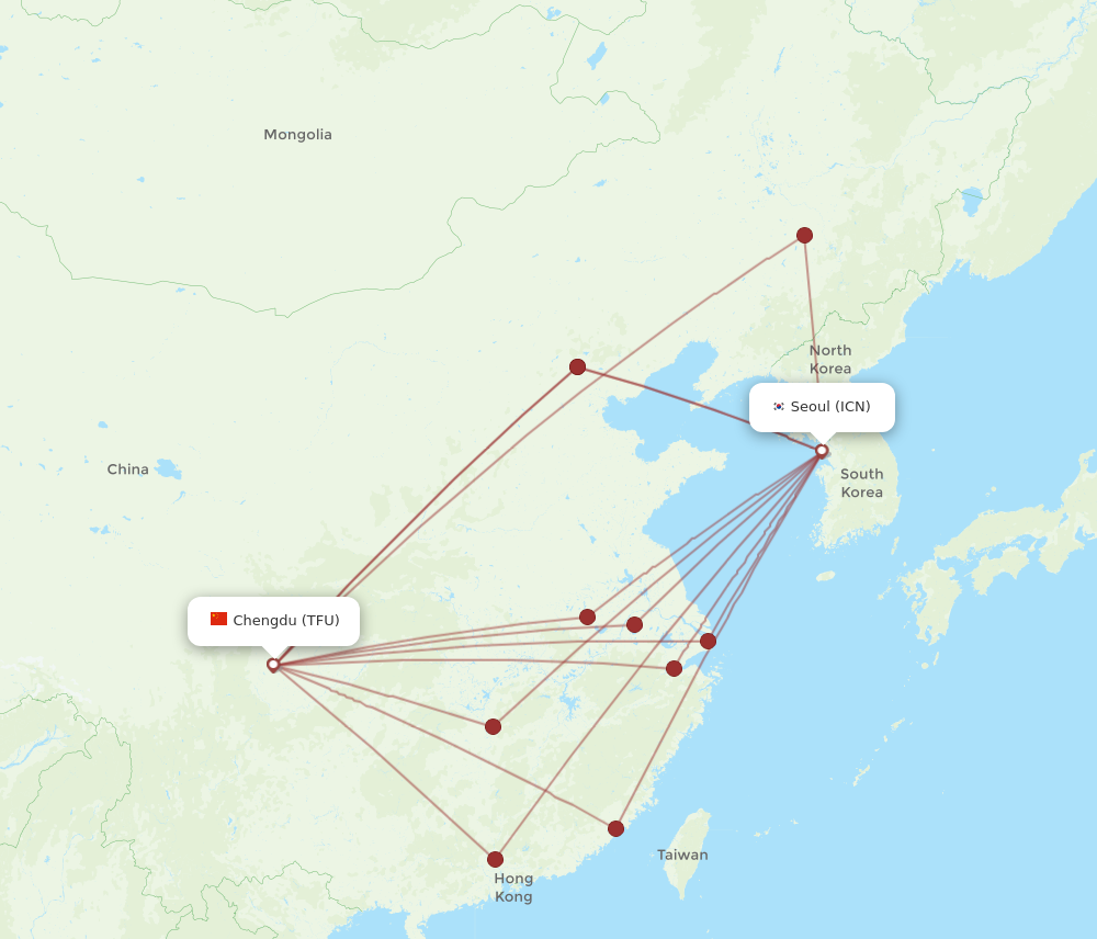 ICN to TFU flights and routes map