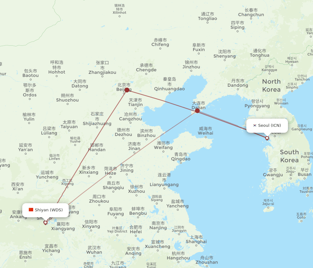 All Flight Routes From Seoul To Shiyan Icn To Wds Flight Routes 5154