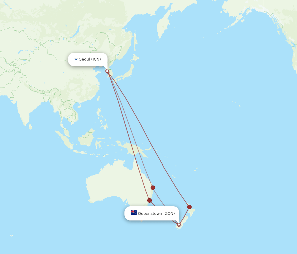 All Flight Routes From Seoul To Queenstown Icn To Zqn Flight Routes 8839