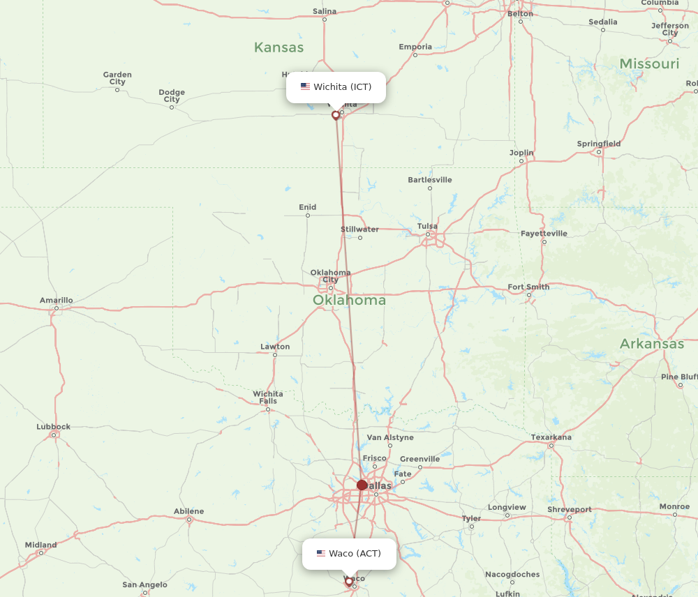 Flights from Wichita to Waco ICT to ACT Flight Routes