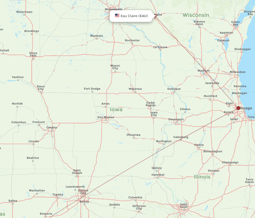 Flights From Wichita To Eau Claire, ICT To EAU - Flight Routes