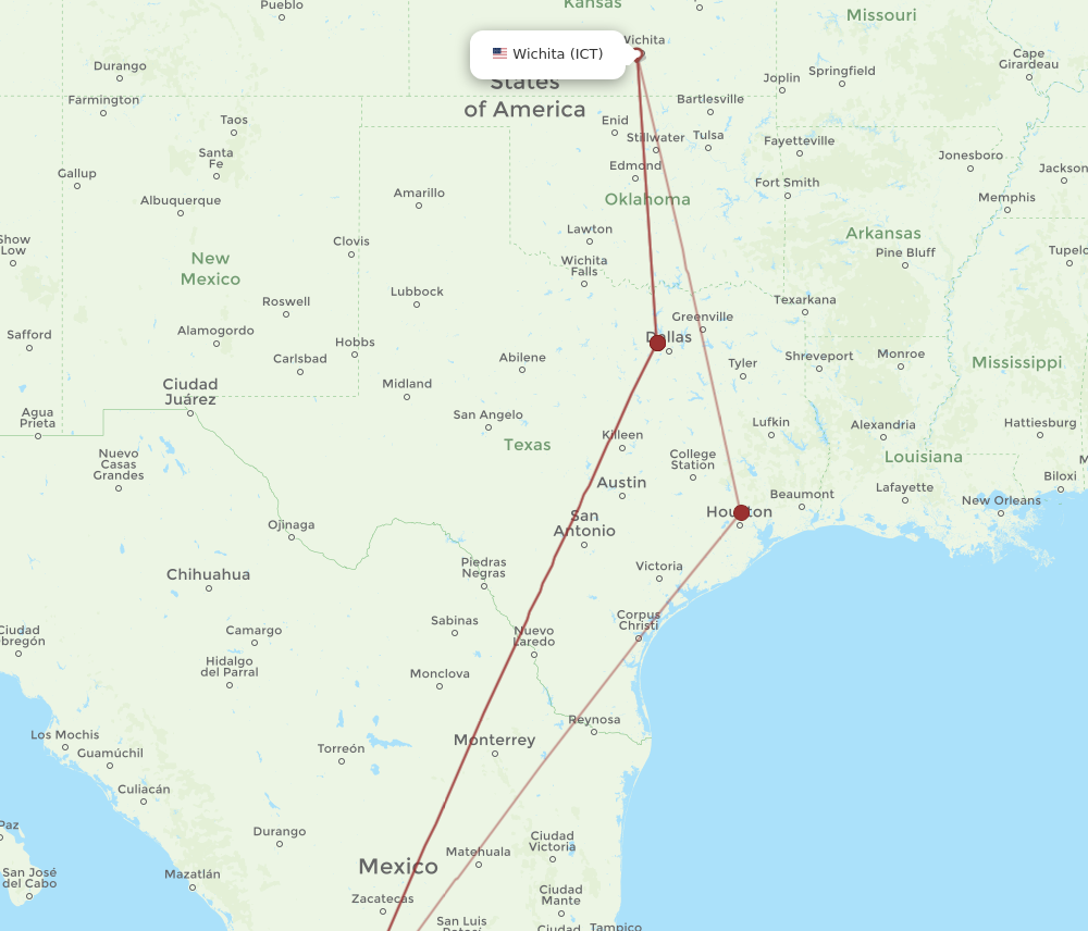 Flights from Wichita to Guadalajara ICT to GDL Flight Routes