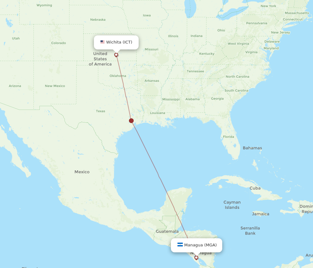 Flights From Wichita To Managua, ICT To MGA - Flight Routes