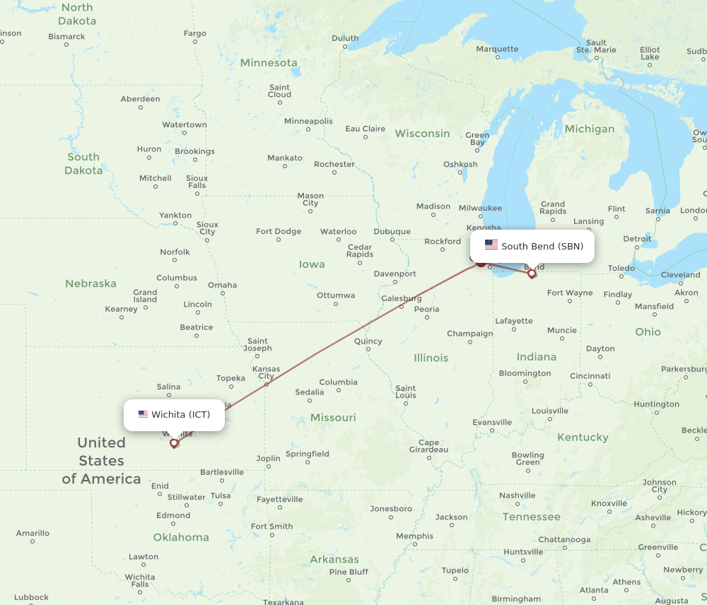 Flights from Wichita to South Bend ICT to SBN Flight Routes