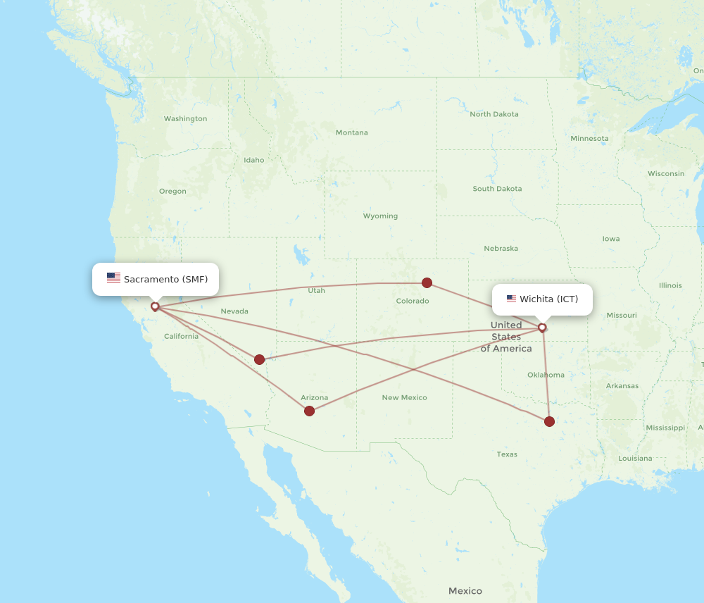 All flight routes from Wichita to Sacramento, ICT to SMF - Flight Routes