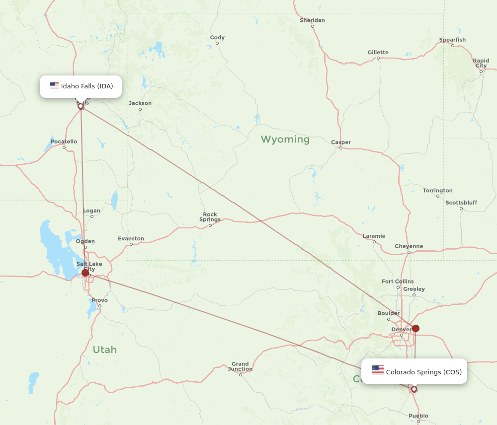 Flights from Idaho Falls to Colorado Springs, IDA to COS - Flight Routes