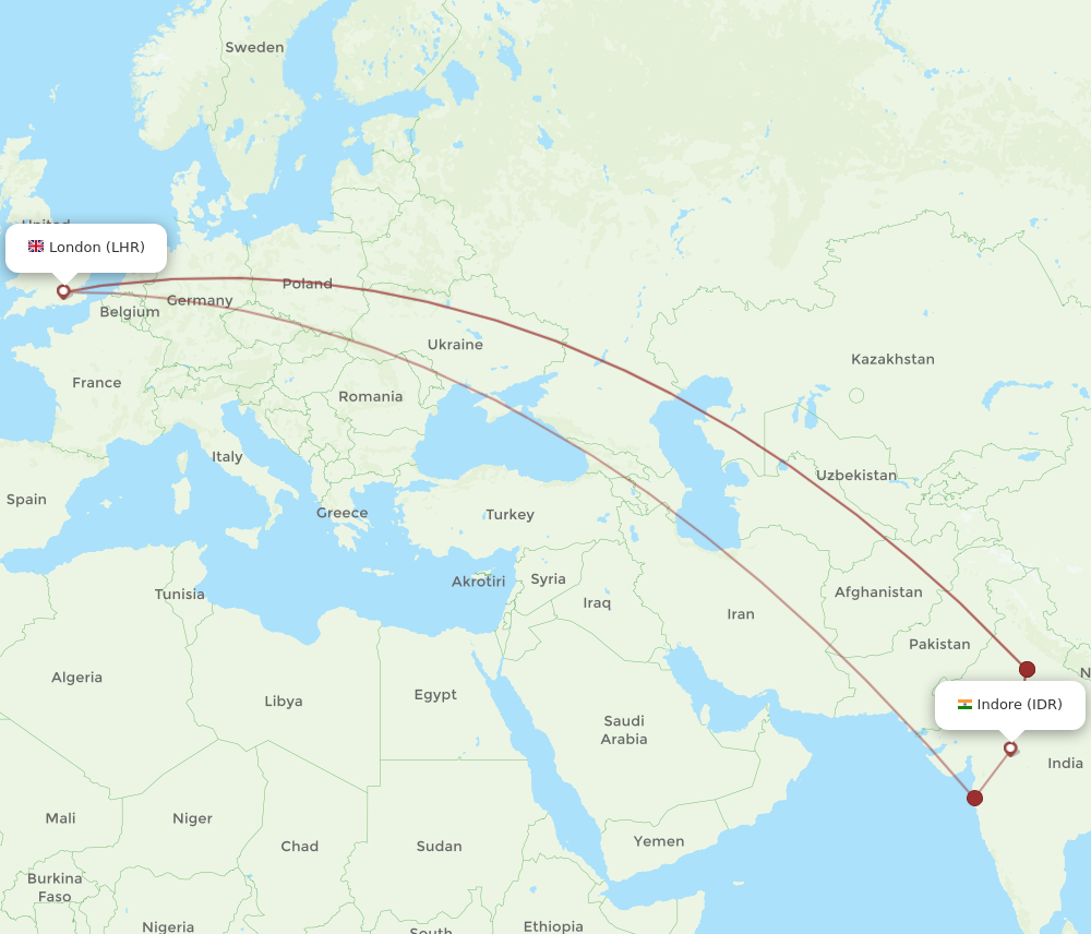 IDR to LHR flights and routes map