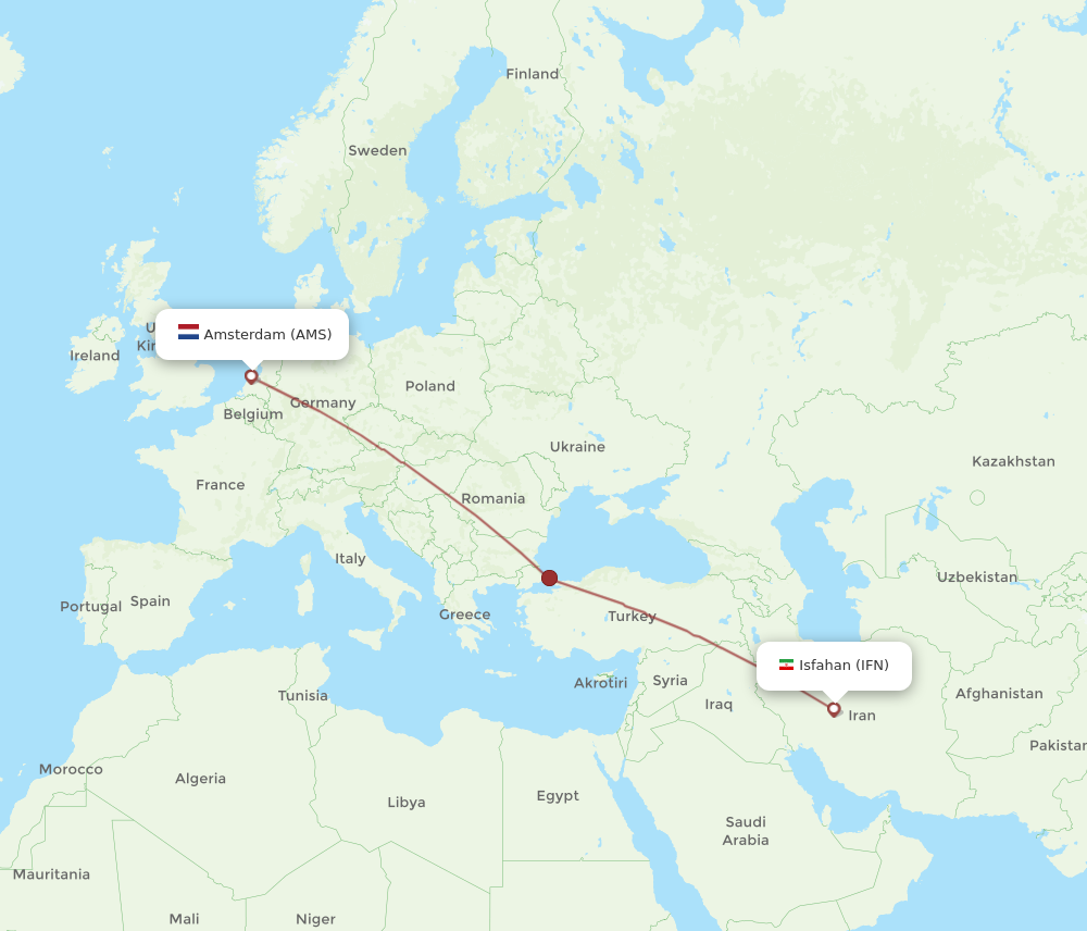 Flights from Isfahan to Amsterdam IFN to AMS Flight Routes