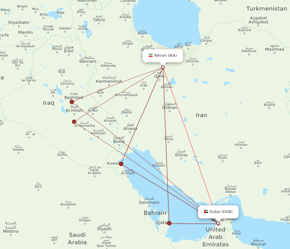 Flights from Tehran to Dubai IKA to DXB Flight Routes