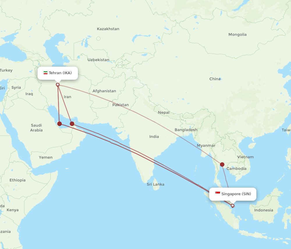 All Flight Routes From Tehran To Singapore, Ika To Sin - Flight Routes