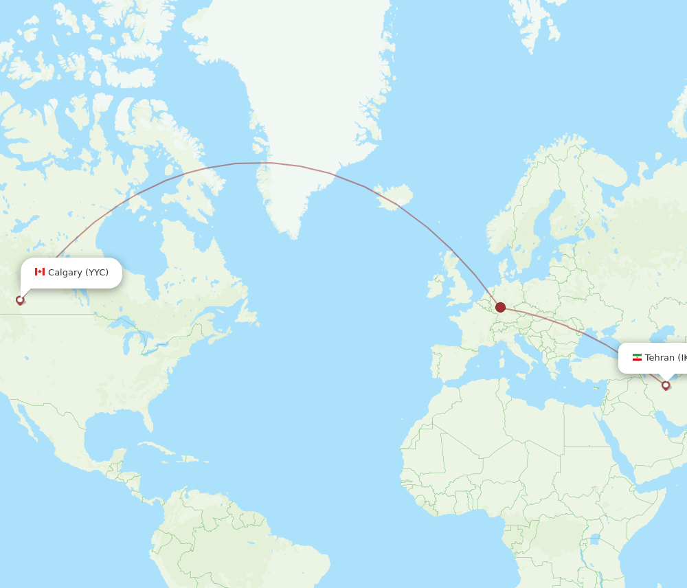 Flights from Calgary to Tehran YYC to IKA Flight Routes