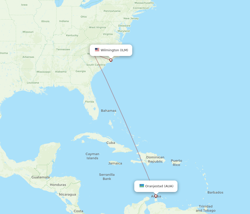 Flights from Wilmington to Aruba ILM to AUA Flight Routes