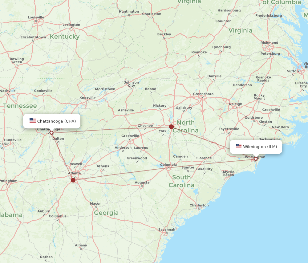 Flights from Wilmington to Chattanooga ILM to CHA Flight Routes