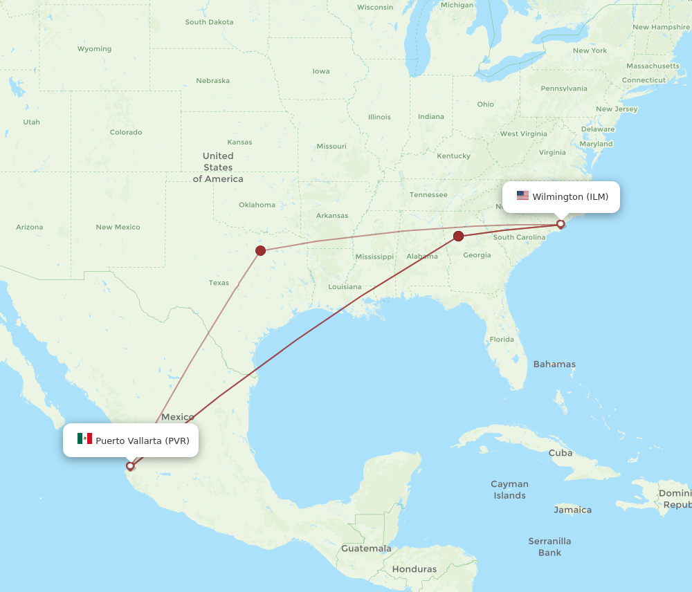 Flights from Wilmington to Puerto Vallarta, ILM to PVR - Flight Routes