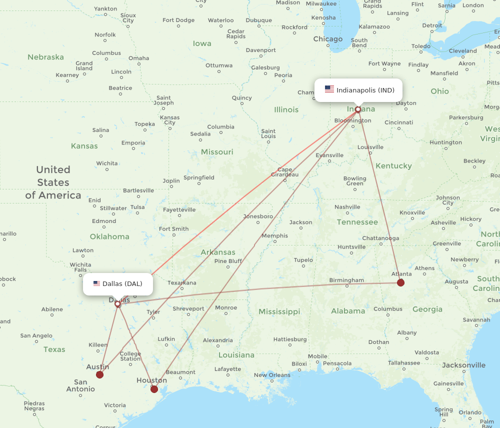 Flights from Indianapolis to Dallas IND to DAL Flight Routes