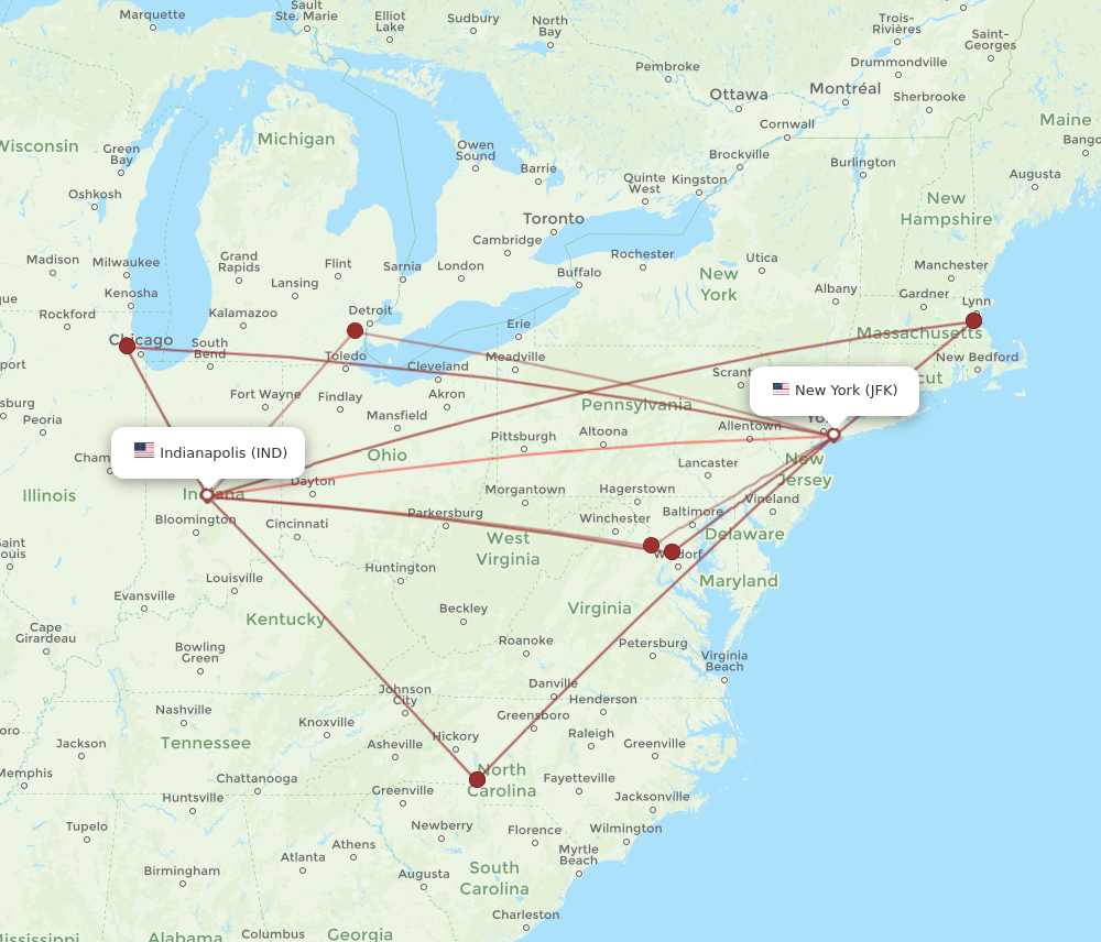 Flights from Indianapolis to New York IND to JFK Flight Routes