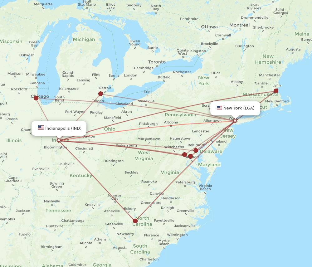 Flights from Indianapolis to New York IND to LGA Flight Routes