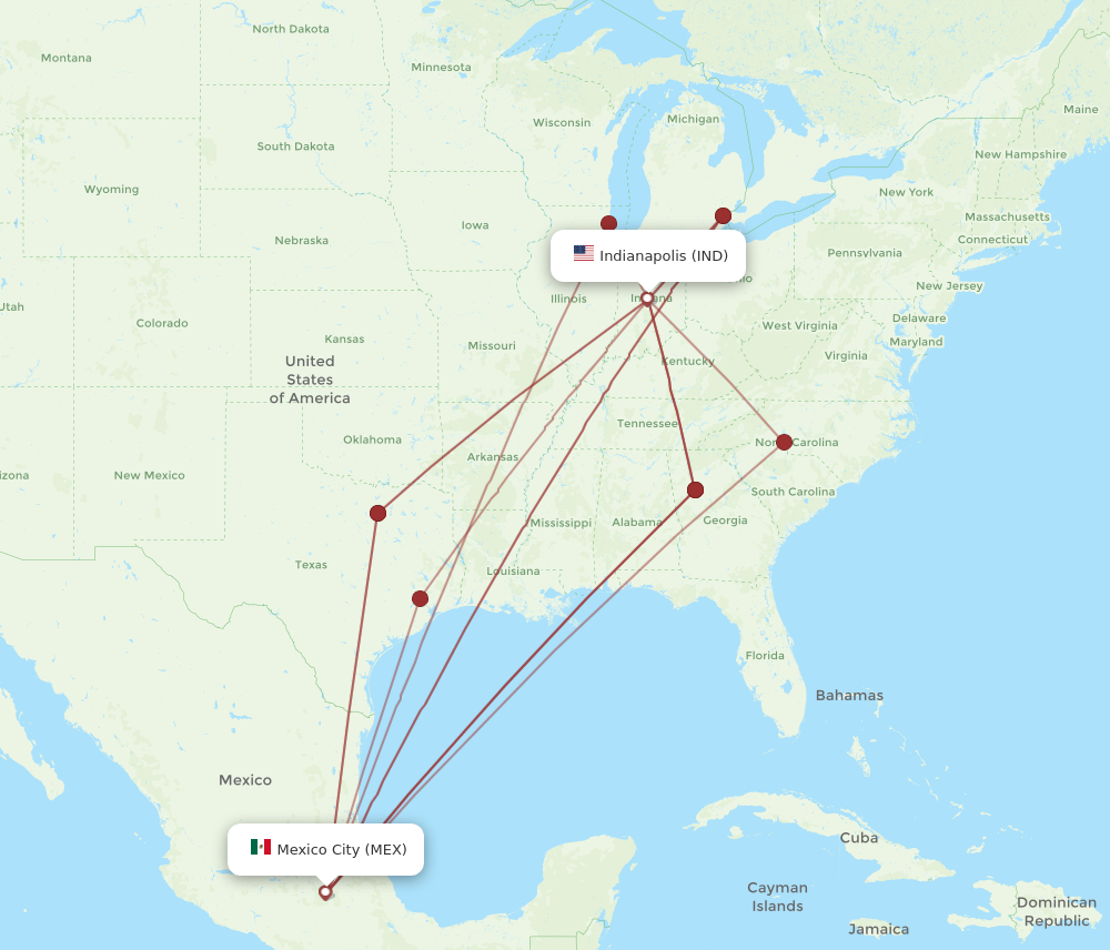 Flights from Indianapolis to Mexico City IND to MEX Flight Routes