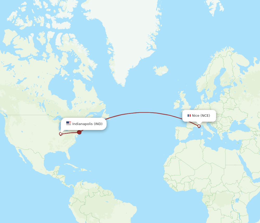 Flights from Indianapolis to Nice IND to NCE Flight Routes