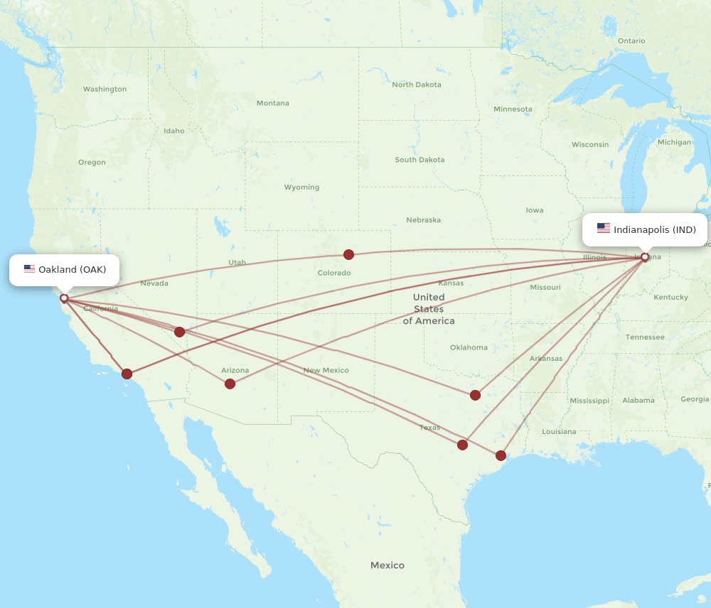 All Flight Routes From Indianapolis To Oakland Ind To Oak Flight Routes