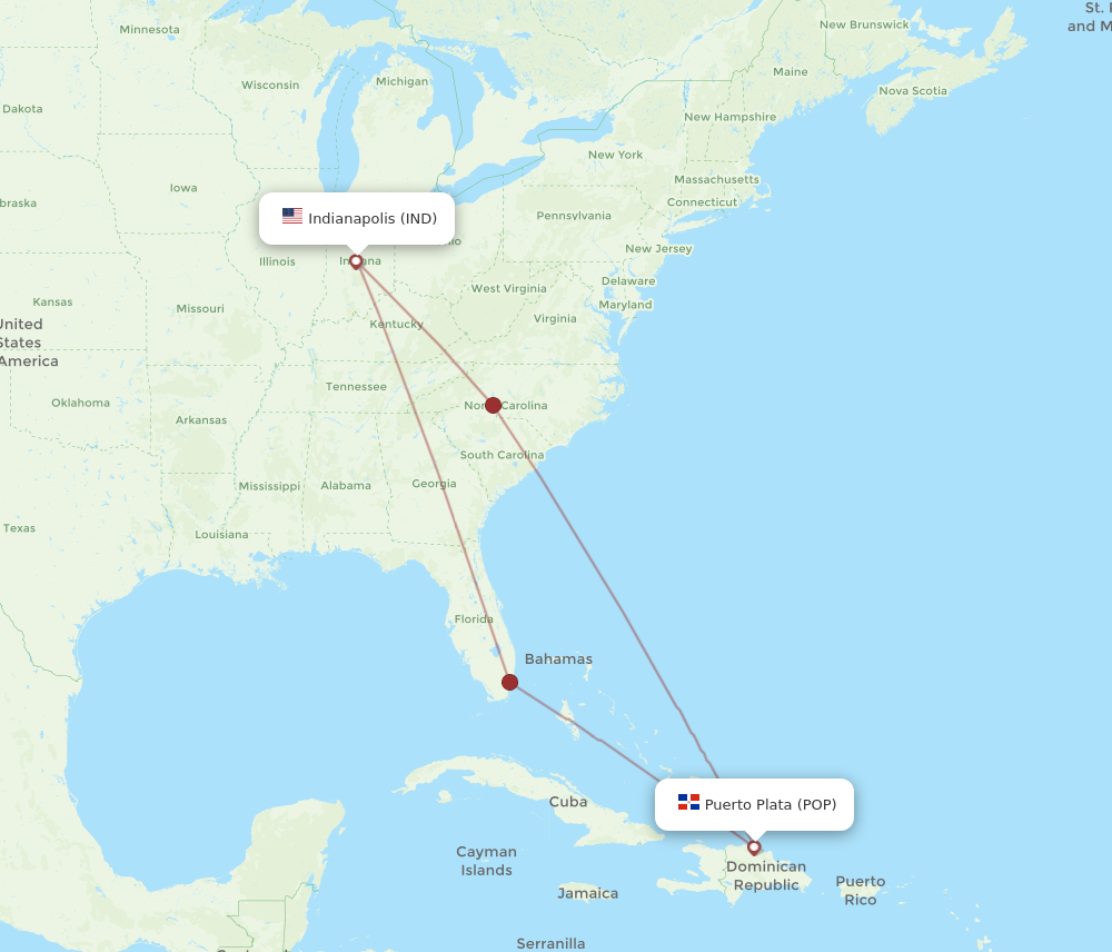 Flights from Indianapolis to Puerto Plata IND to POP Flight Routes