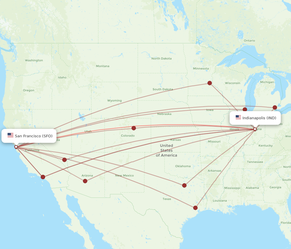 Flights from Indianapolis to San Francisco IND to SFO Flight Routes