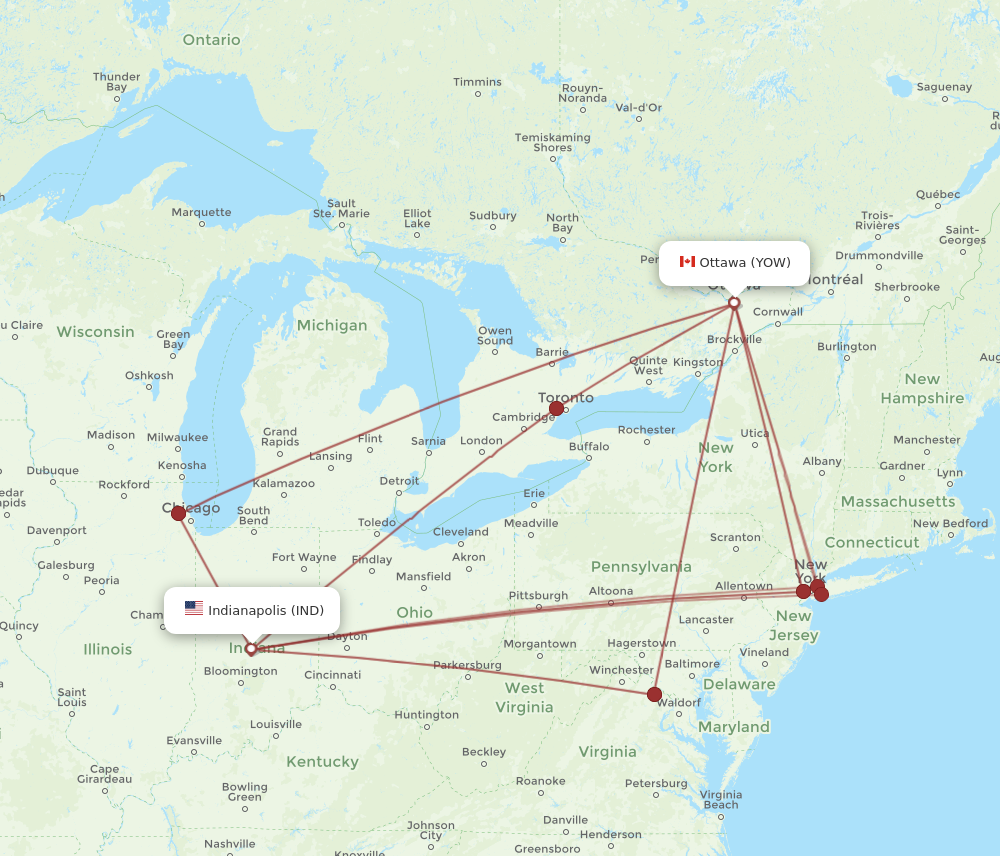 Flights from Indianapolis to Ottawa IND to YOW Flight Routes