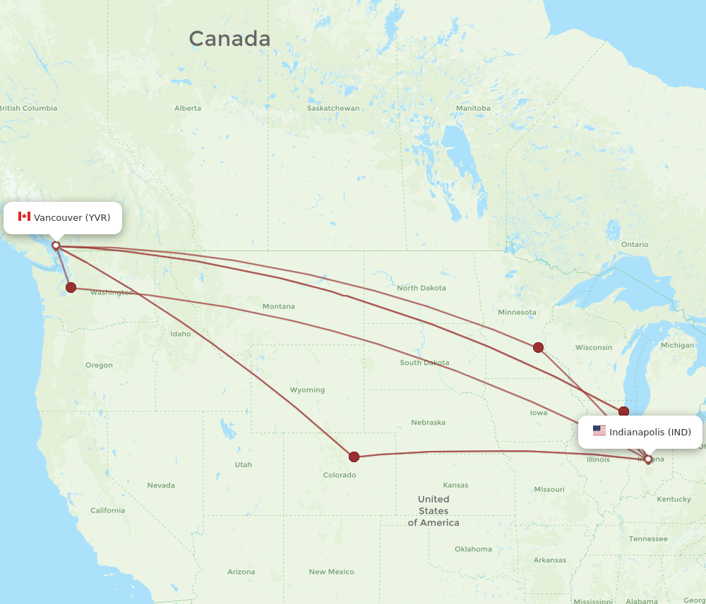 Flights from Indianapolis to Vancouver IND to YVR Flight Routes