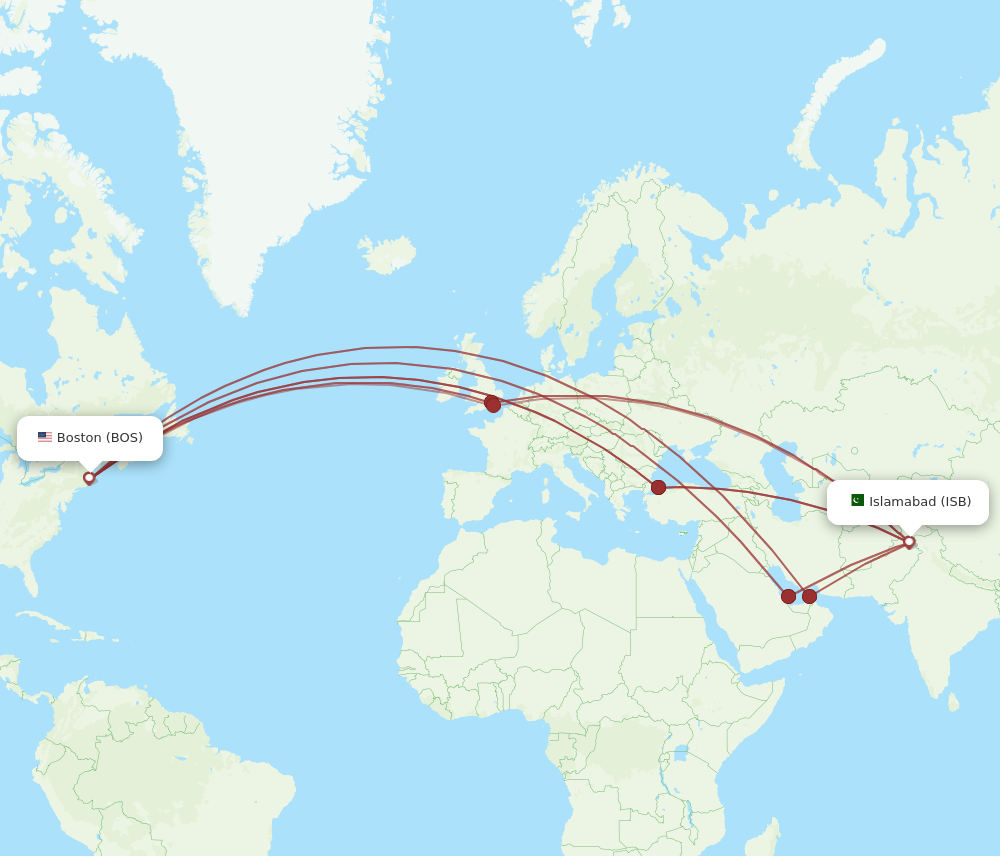 All Flight Routes From Islamabad To Boston, ISB To BOS - Flight Routes