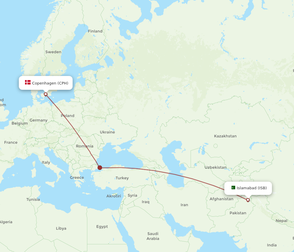 Flights from Islamabad to Copenhagen ISB to CPH Flight Routes