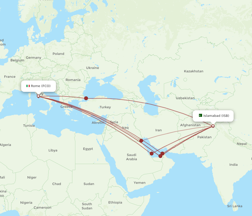 Flights from Islamabad to Rome ISB to FCO Flight Routes