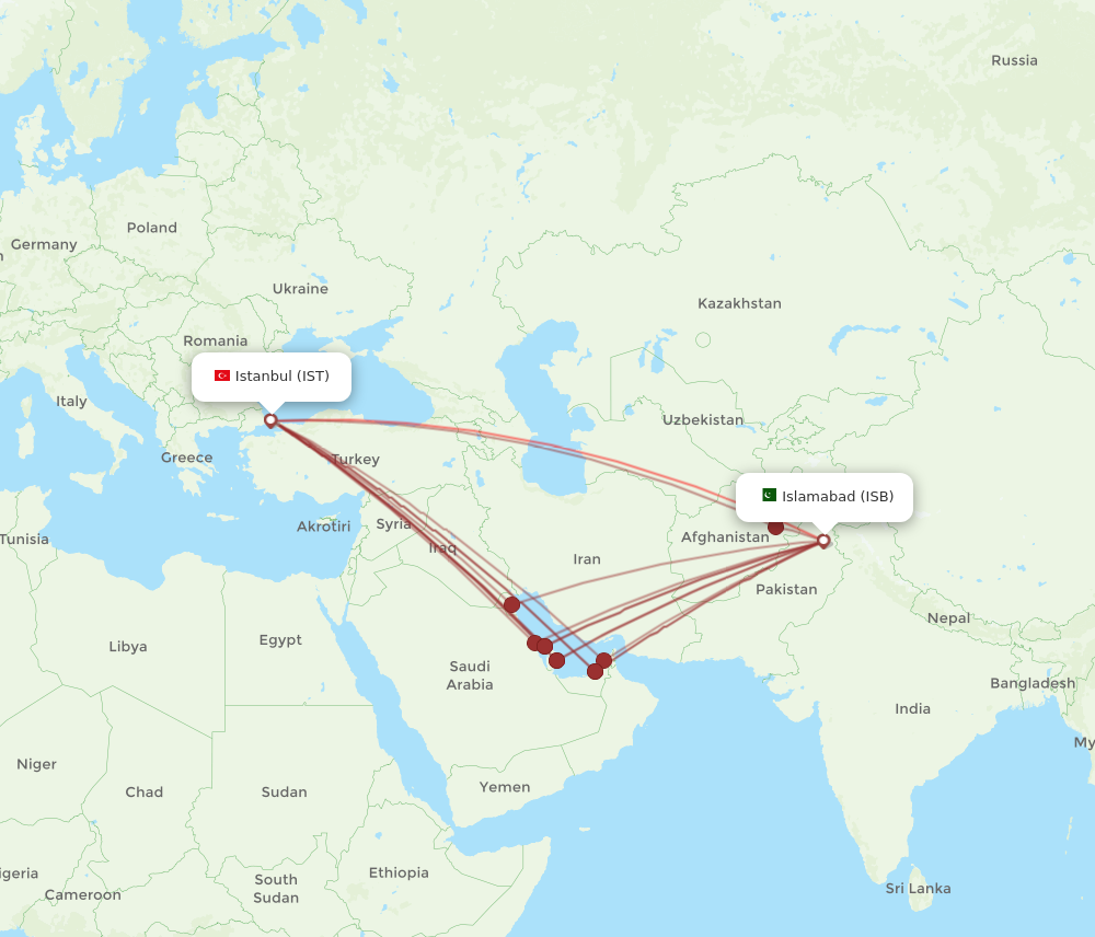 Flights from Islamabad to Istanbul ISB to IST Flight Routes