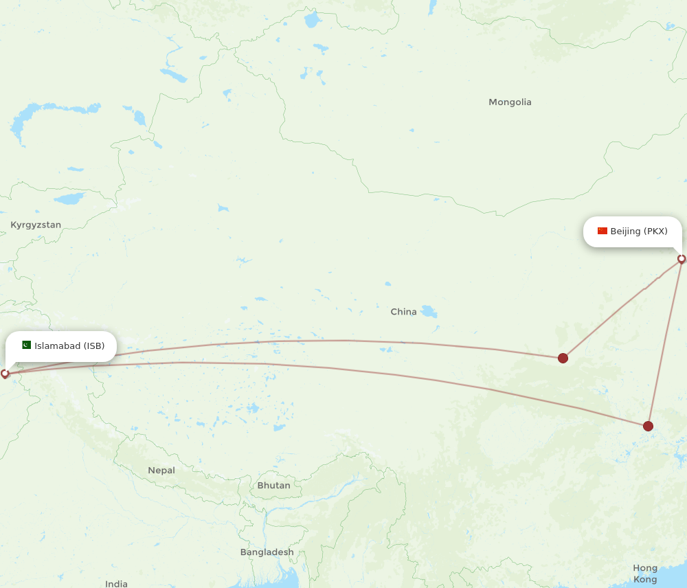 Flights from Islamabad to Beijing ISB to PKX Flight Routes