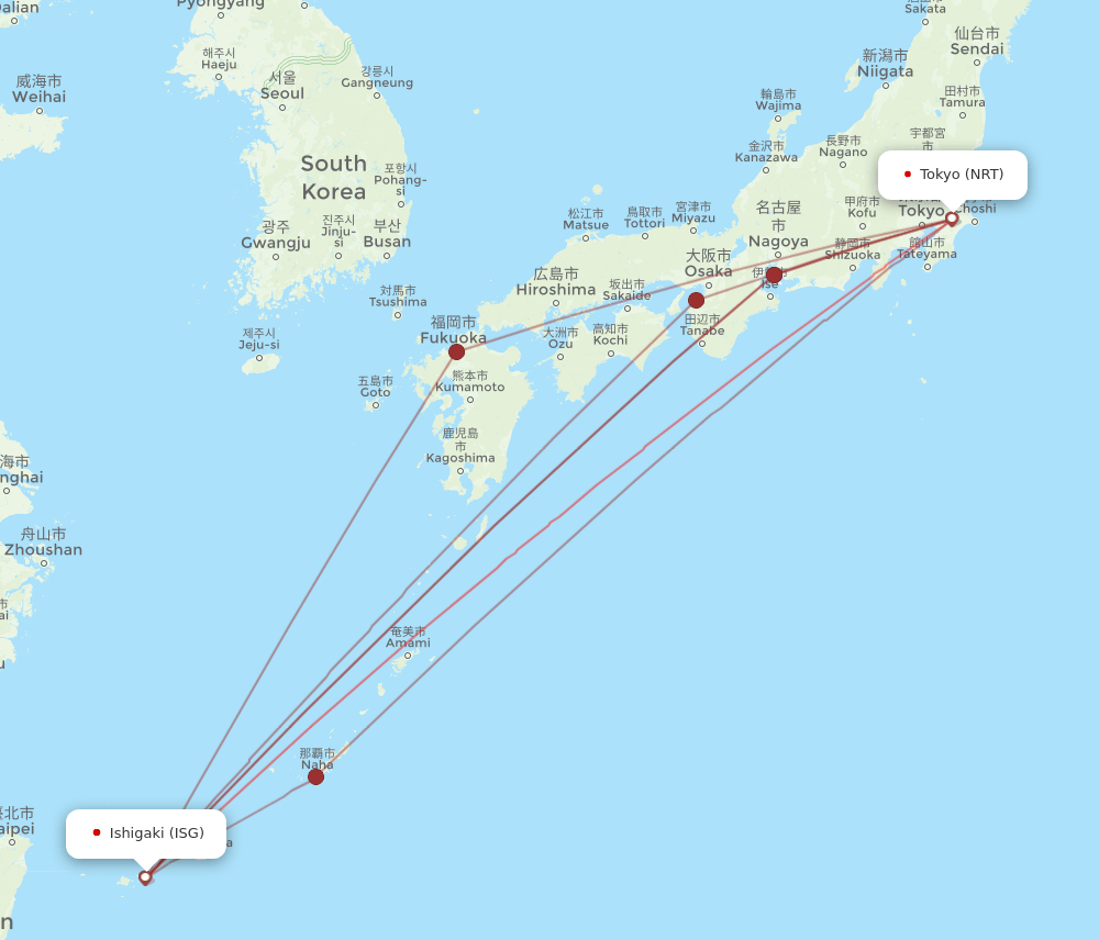 All flight routes from Ishigaki to Tokyo, ISG to NRT - Flight Routes