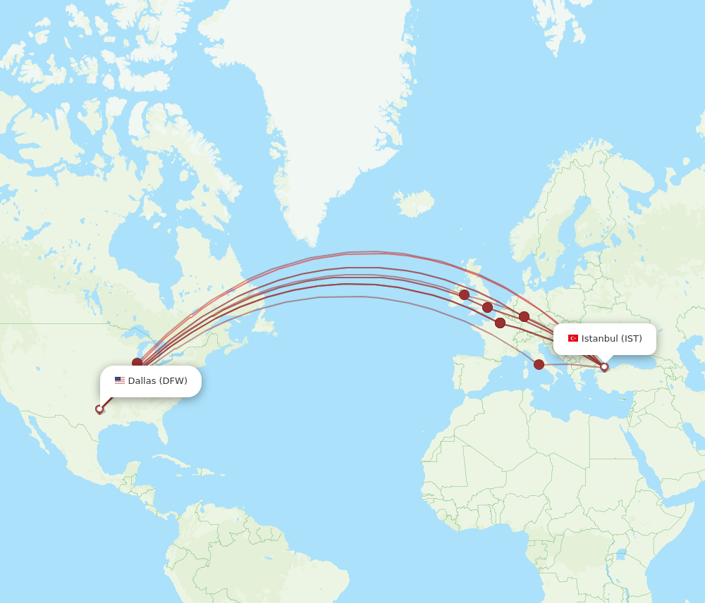 Flights from Istanbul to Dallas IST to DFW Flight Routes