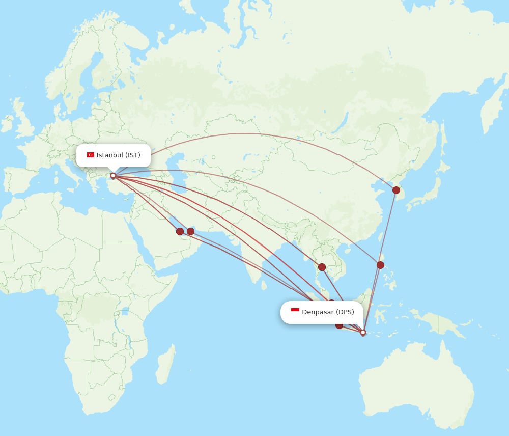 All Flight Routes From Istanbul To Denpasar, IST To DPS - Flight Routes