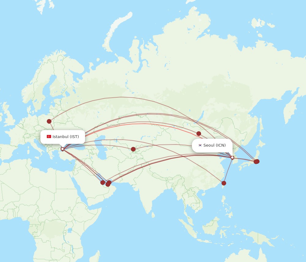 All Flight Routes From Istanbul To Seoul, IST To ICN - Flight Routes