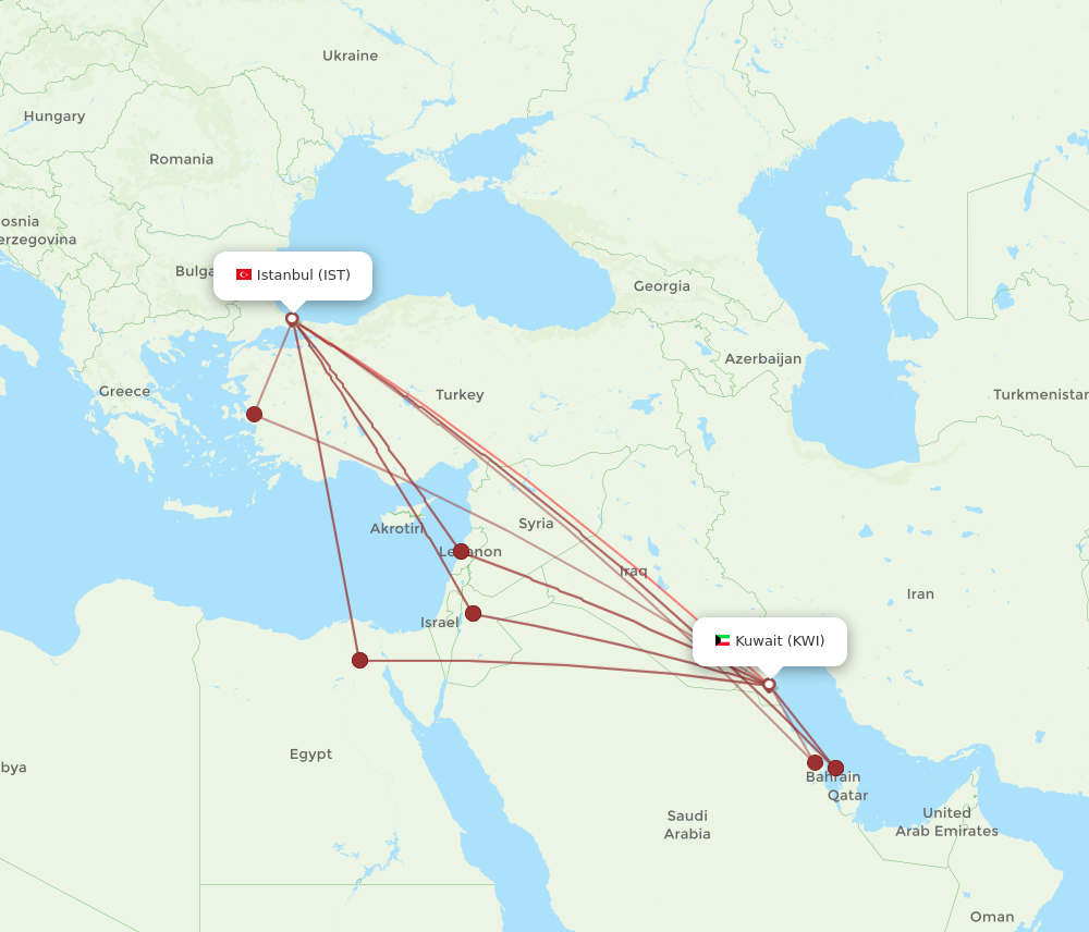 Flights from Istanbul to Kuwait IST to KWI Flight Routes