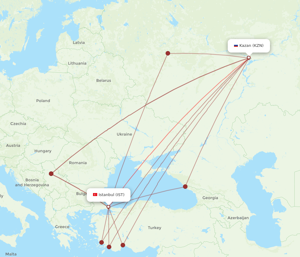 Flights from Istanbul to Kazan IST to KZN Flight Routes