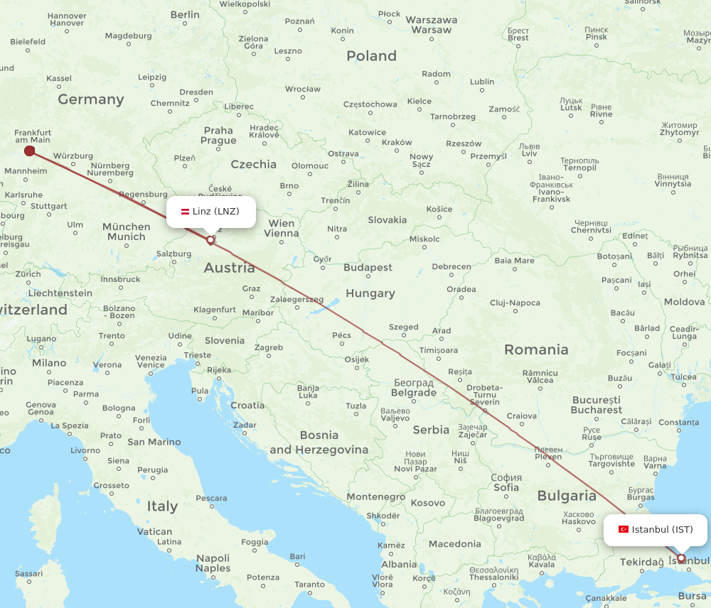 All flight routes from Istanbul to Linz, IST to LNZ - Flight Routes