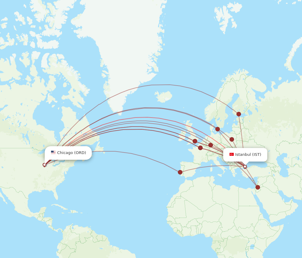 Flights from Istanbul to Chicago IST to ORD Flight Routes