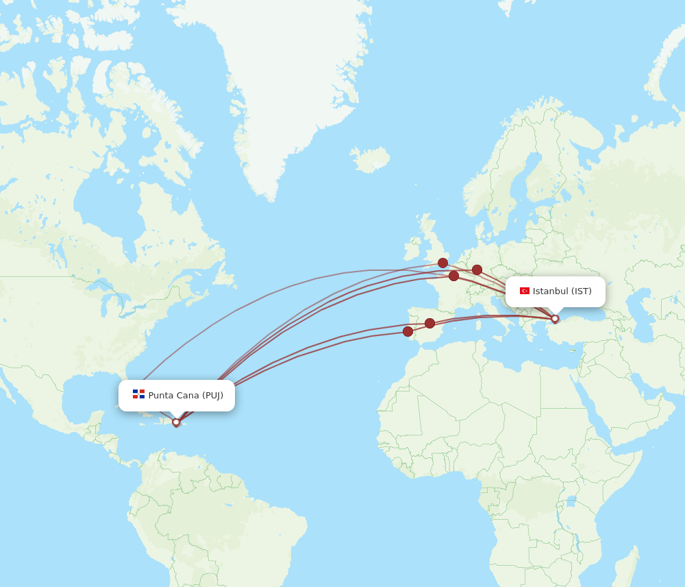 Flights from Istanbul to Punta Cana IST to PUJ Flight Routes