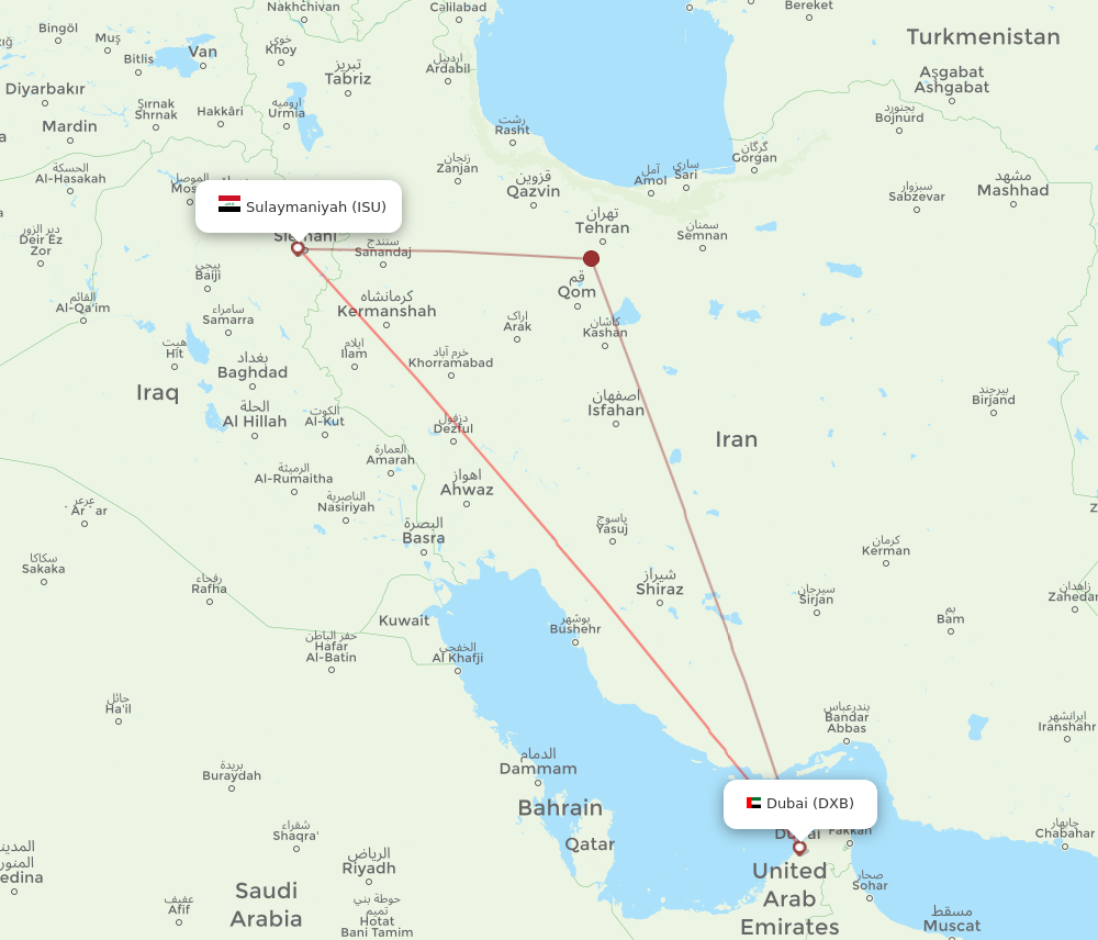 All Flight Routes From Sulaimaniyah To Dubai, ISU To DXB - Flight Routes