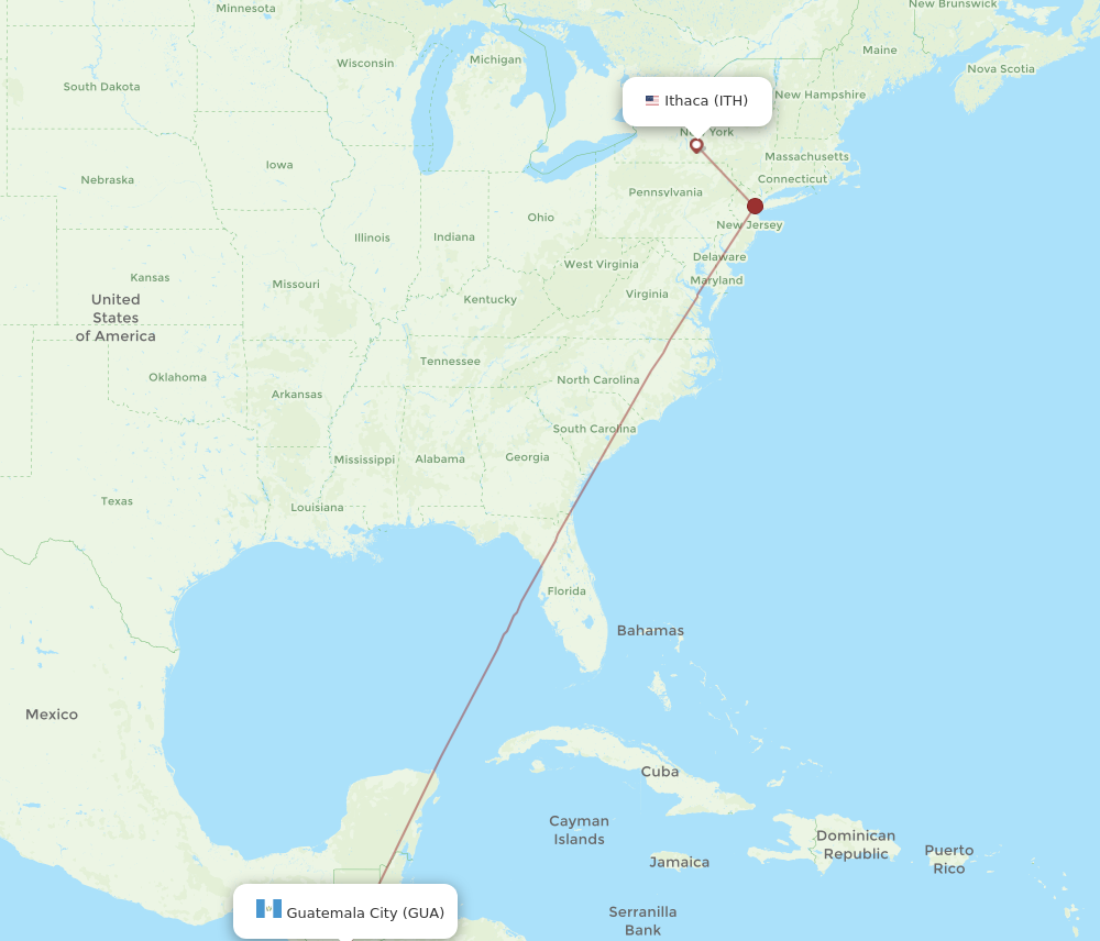 Flights from Ithaca to Guatemala City ITH to GUA Flight Routes