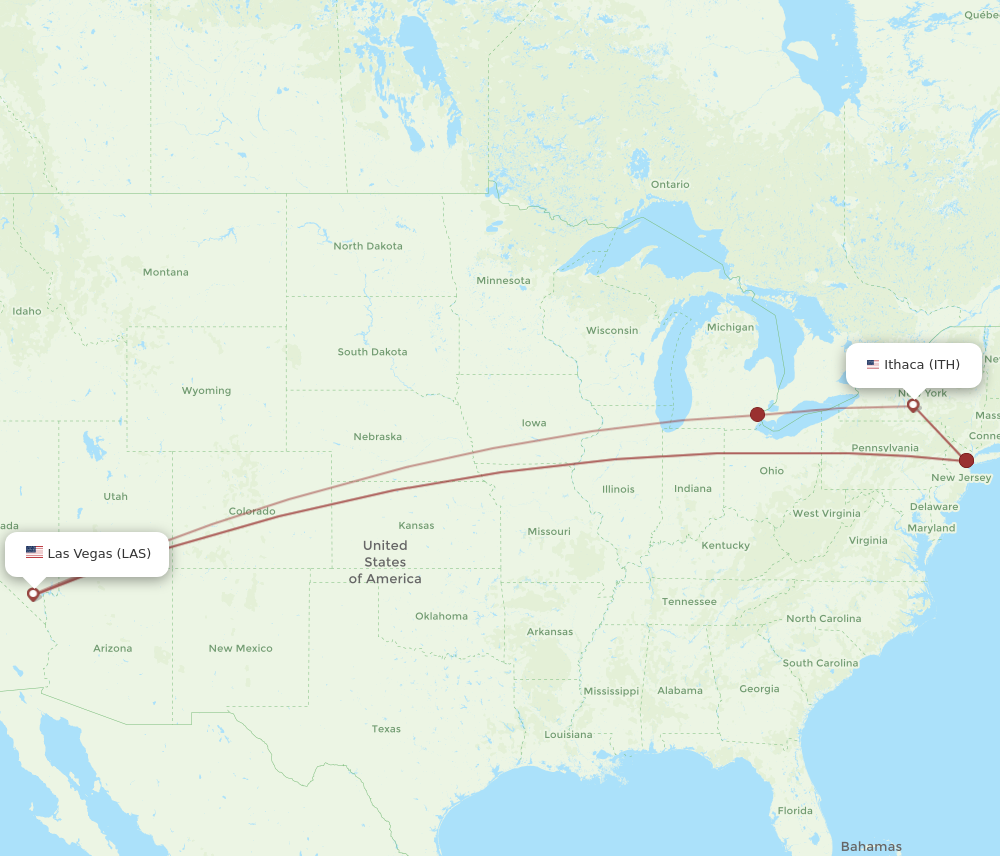 Flights from Ithaca to Las Vegas ITH to LAS Flight Routes