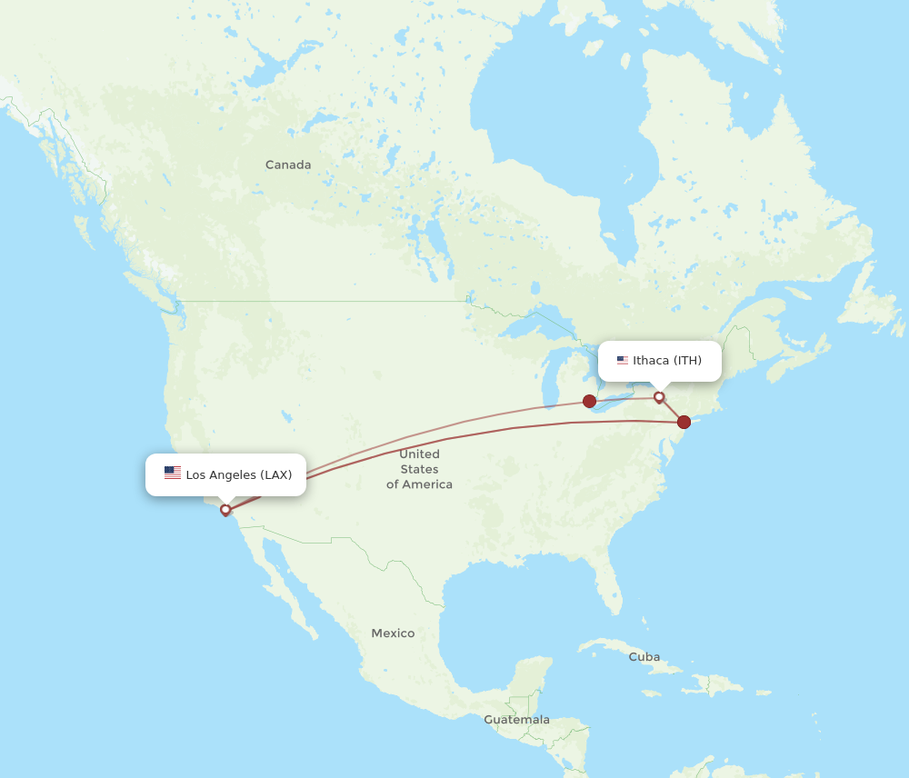 Flights from Ithaca to Los Angeles ITH to LAX Flight Routes