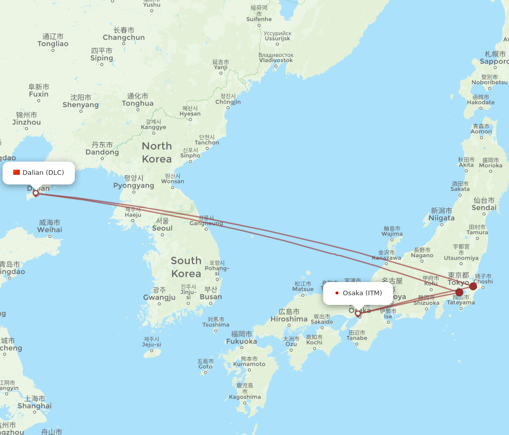 ITM to DLC flights and routes map