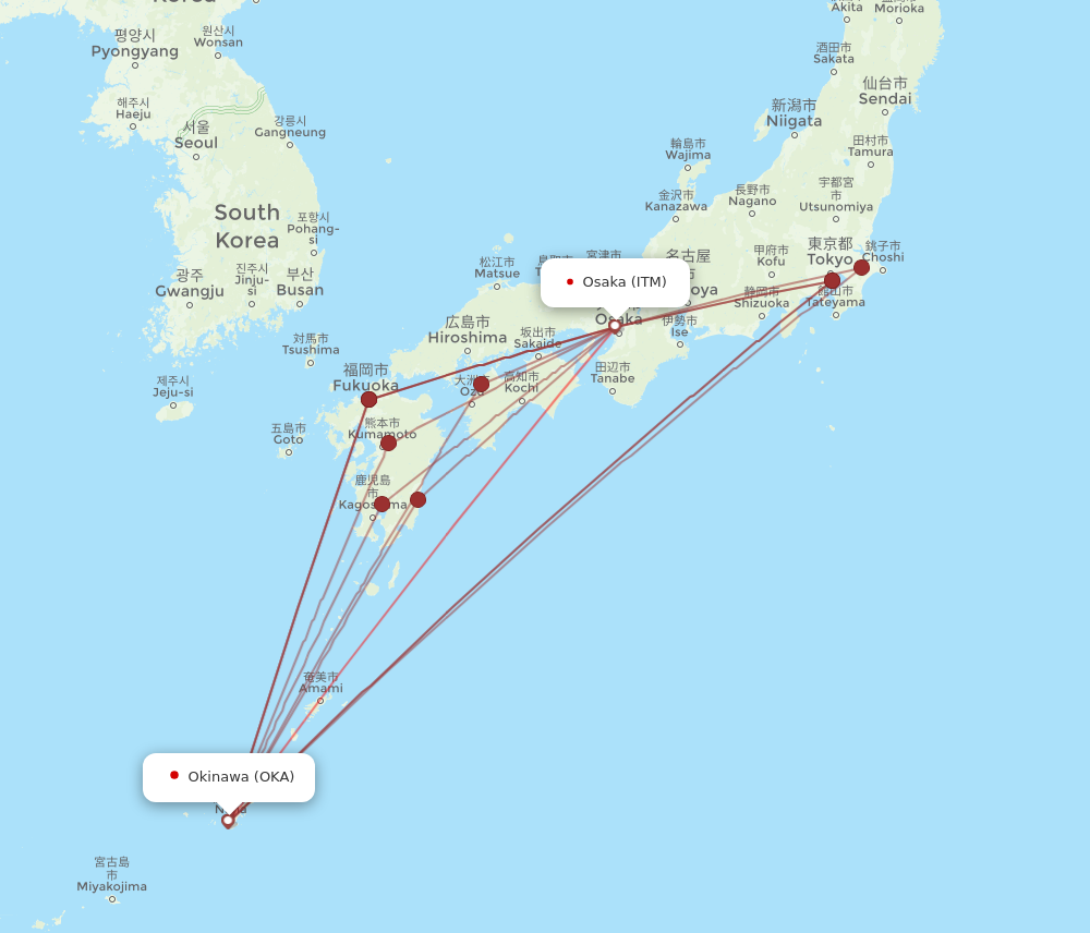 Flights from Osaka to Okinawa ITM to OKA Flight Routes